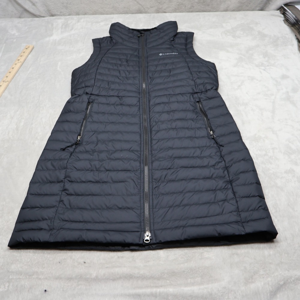 Columbia Vest Womens Medium Black White Out Long Quilted Omni-Heat Insulated